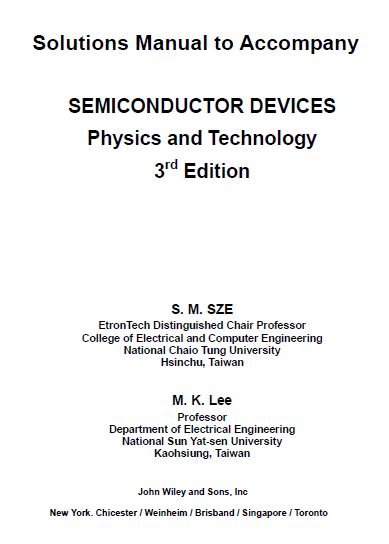 Solution Manual for Semiconductor Devices: Physics and Technology (3rd Edition) - Pdf
